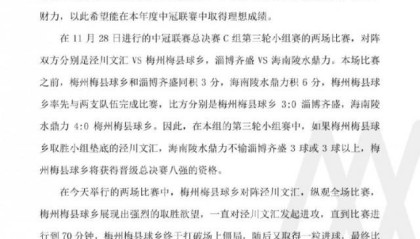 开云app-中冠梅县球乡致函足协：希望调查淄博与海南默契球